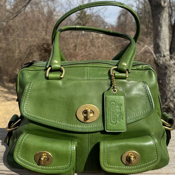 Coach Handbags - Coach Bleecker Street Legacy Peyton Apple Green Leather Satchel